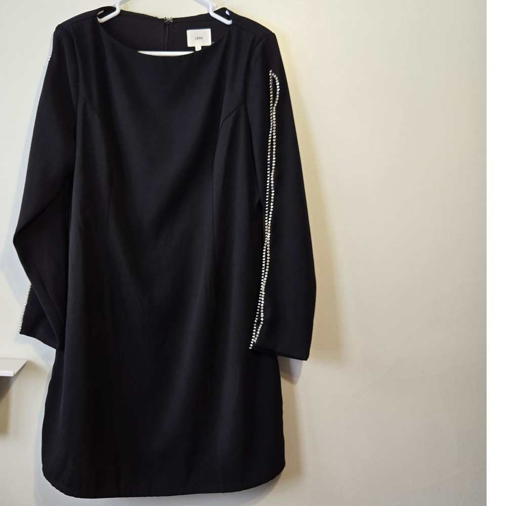 LENA Black‎ Embellished Rhinestone Sleeve Holiday Party Cocktail  Dress Size L